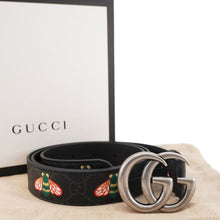 Load image into Gallery viewer, GUCCI Double G Buckle Marmont Bee Print Leather Belt Black 411516 Size 95.38
