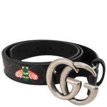 Load image into Gallery viewer, GUCCI Double G Buckle Marmont Bee Print Leather Belt Black 411516 Size 95.38
