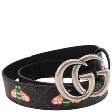 Load image into Gallery viewer, GUCCI Double G Buckle Marmont Bee Print Leather Belt Black 411516 Size 95.38
