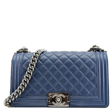 Load image into Gallery viewer, CHANEL Boy Bag Medium Quilted Leather Crossbody Bag Blue
