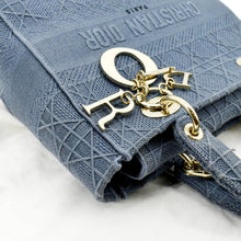 Load image into Gallery viewer, Christian Dior Lady D-Lite Canvas Crossbody Bag in denim blue color - Right Side
