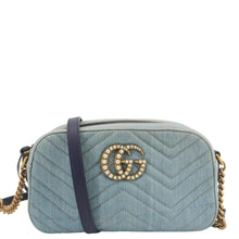 Load image into Gallery viewer, GUCCI Pearl GG Marmont Small Denim Crossbody Bag Blue 447632
