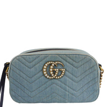 Load image into Gallery viewer, GUCCI Pearl GG Marmont Small Denim Crossbody Bag Blue 447632
