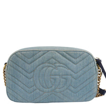 Load image into Gallery viewer, GUCCI Pearl GG Marmont Small Denim Crossbody Bag Blue 447632

