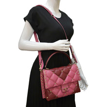 Load image into Gallery viewer, VALENTINO Rockstud Medium Candystud Leather Top Handle Shoulder Bag Pink
