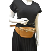 Load image into Gallery viewer, Valentino Spike Leather Belt Bag in Camel Color - Full View
