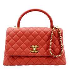 Load image into Gallery viewer, Chanel Medium Coco Leather Top Handle Shoulder Bag in Red Color
