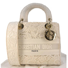 Load image into Gallery viewer, CHRISTIAN DIOR Lady dior D-Lite Embroidered Canvas Shoulder Bag White
