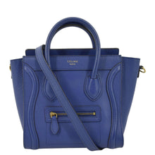 Load image into Gallery viewer, CELINE Nano Luggage Drummed Leather Tote Crossbody Bag Blue
