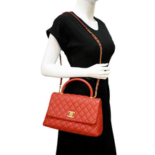 Load image into Gallery viewer, Chanel Medium Coco Leather Top Handle Shoulder Bag in Red Color
