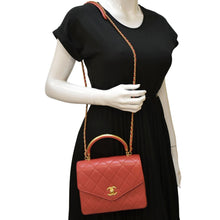 Load image into Gallery viewer, CHANEL Top Handle Quilted Leather Shoulder Bag Red
