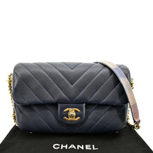 Load image into Gallery viewer, CHANEL Mini Rectangular Flap Chevron Leather Crossbody Bag Navy Blue
