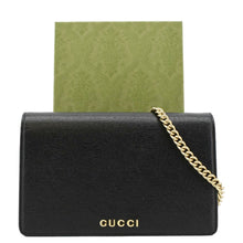 Load image into Gallery viewer, GUCCI Script Leather Chain Wallet Bag Black  front side
