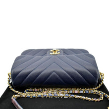 Load image into Gallery viewer, CHANEL Mini Rectangular Flap Chevron Leather Crossbody Bag Navy Blue
