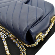 Load image into Gallery viewer, CHANEL Mini Rectangular Flap Chevron Leather Crossbody Bag Navy Blue
