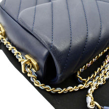 Load image into Gallery viewer, CHANEL Mini Rectangular Flap Chevron Leather Crossbody Bag Navy Blue
