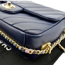 Load image into Gallery viewer, CHANEL Mini Rectangular Flap Chevron Leather Crossbody Bag Navy Blue
