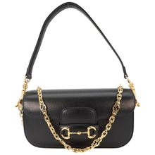 Load image into Gallery viewer, GUCCI Horsebit 1955 Small Leather Shoulder Bag Black 735178
