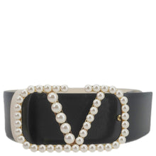 Load image into Gallery viewer, VALENTINO Garavani VLogo Signature Pearls Calfskin Leather Reversible Belt Black
