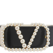 Load image into Gallery viewer, VALENTINO Garavani VLogo Signature Pearls Calfskin Leather Reversible Belt Black

