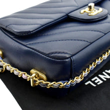 Load image into Gallery viewer, CHANEL Mini Rectangular Flap Chevron Leather Crossbody Bag Navy Blue
