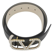 Load image into Gallery viewer, VALENTINO Garavani VLogo Signature Pearls Calfskin Leather Reversible Belt Black

