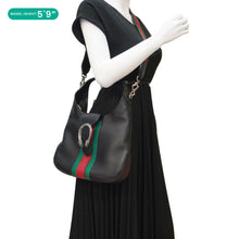 Load image into Gallery viewer, GUCCI Dionysus Medium Web Leather Hobo Shoulder Bag Black 444072
