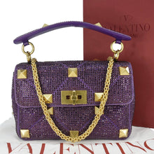 Load image into Gallery viewer, VALENTINO Atelier Stud Medium Crystal Embellished Suede Crossbody Bag Purple
