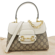 Load image into Gallery viewer, GUCCI Horsebit 1955 Small GG Supreme Canvas Top Handle Shoulder Bag Beige 703848
