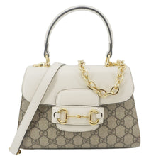 Load image into Gallery viewer, GUCCI Horsebit 1955 Small GG Supreme Canvas Top Handle Shoulder Bag Beige 703848

