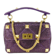 Load image into Gallery viewer, VALENTINO Atelier Stud Medium Crystal Embellished Suede Crossbody Bag Purple
