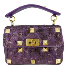 Load image into Gallery viewer, VALENTINO Atelier Stud Medium Crystal Embellished Suede Crossbody Bag Purple
