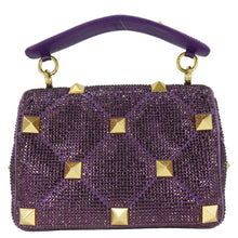 Load image into Gallery viewer, VALENTINO Atelier Stud Medium Crystal Embellished Suede Crossbody Bag Purple
