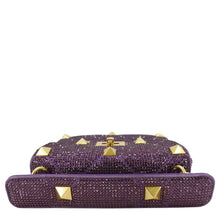 Load image into Gallery viewer, VALENTINO Atelier Stud Medium Crystal Embellished Suede Crossbody Bag Purple
