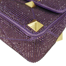 Load image into Gallery viewer, VALENTINO Atelier Stud Medium Crystal Embellished Suede Crossbody Bag Purple
