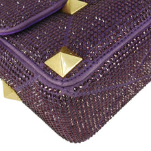 Load image into Gallery viewer, VALENTINO Atelier Stud Medium Crystal Embellished Suede Crossbody Bag Purple
