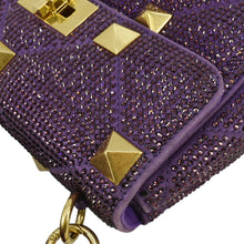 Load image into Gallery viewer, VALENTINO Atelier Stud Medium Crystal Embellished Suede Crossbody Bag Purple
