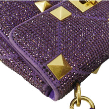 Load image into Gallery viewer, VALENTINO Atelier Stud Medium Crystal Embellished Suede Crossbody Bag Purple
