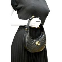 Load image into Gallery viewer, GUCCI GG Marmont Half Moon Leather Shoulder Bag Black 699514
