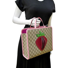 Load image into Gallery viewer, GUCCI Children&#39;s 3D Strawberry GG Supreme Canvas Tote Bag Beige 630589
