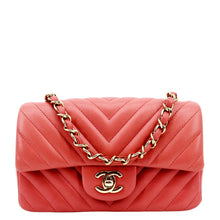 Load image into Gallery viewer, CHANEL Rectangular Flap Mini Quilted Chevron Leather Shoulder Bag Red
