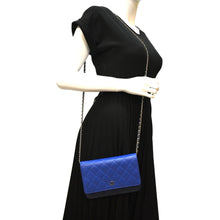 Load image into Gallery viewer, CHANEL WOC Quilted Leather Crossbody Tricolor Wallet Blue
