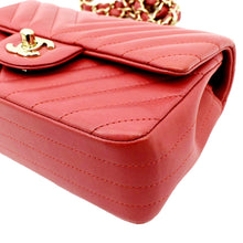 Load image into Gallery viewer, CHANEL Rectangular Flap Mini Quilted Chevron Leather Shoulder Bag Red
