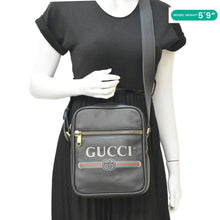 Load image into Gallery viewer, GUCCI Logo Grained Leather Messenger Bag Black 523591
