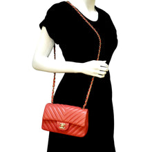 Load image into Gallery viewer, CHANEL Rectangular Flap Mini Quilted Chevron Leather Shoulder Bag Red
