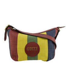 Load image into Gallery viewer, GUCCI Baiadera Stripe Script Logo Half Moon Canvas Shoulder Bag Multicolor 626422
