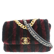Load image into Gallery viewer, CHANEL 19 Flap Medium Striped Shearling Shoulder Bag Black
