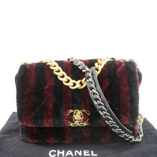 Load image into Gallery viewer, CHANEL 19 Flap Medium Striped Shearling Shoulder Bag Black
