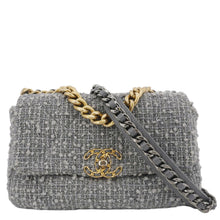 Load image into Gallery viewer, CHANEL 19 Flap Medium Quilted Tweed Shoulder Bag Gray
