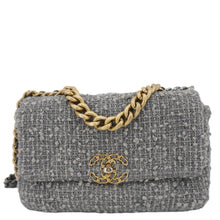 Load image into Gallery viewer, CHANEL 19 Flap Medium Quilted Tweed Shoulder Bag Gray
